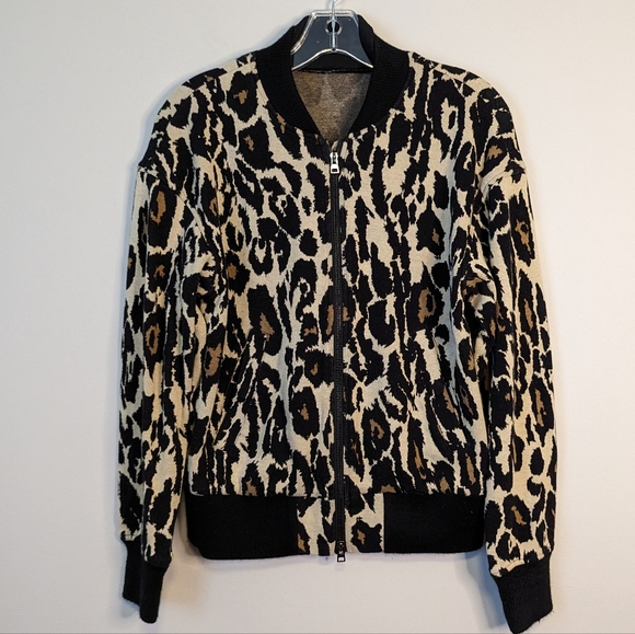 Diane von Furstenberg Full Zip Lon Leopard 100% Cotton Bomber Jacket Size XS EUC - Picture 6 of 11
